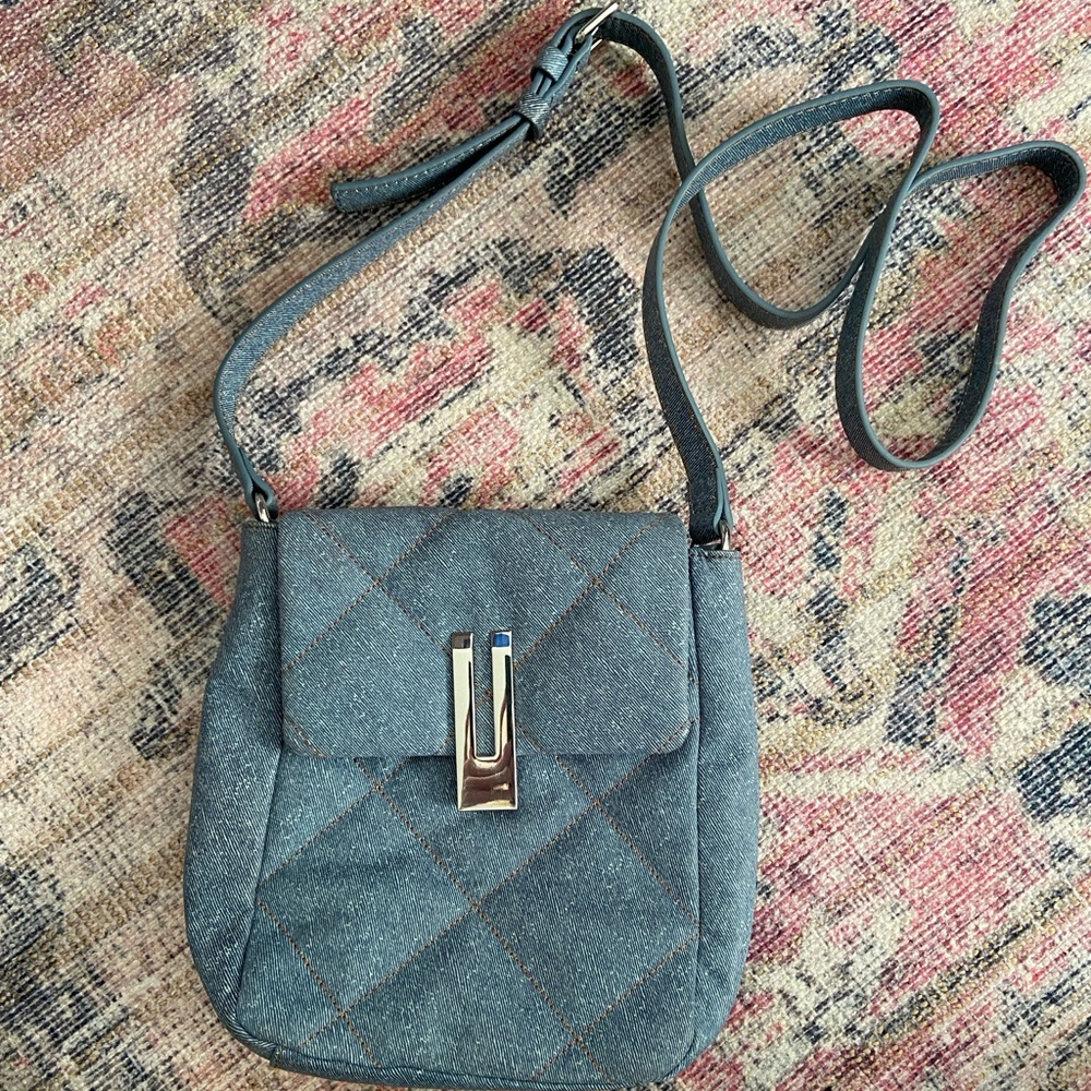 Vince Camuto Doty Genuine Leather  Quilted Crossbody Shoulder Bag in Denim Blue